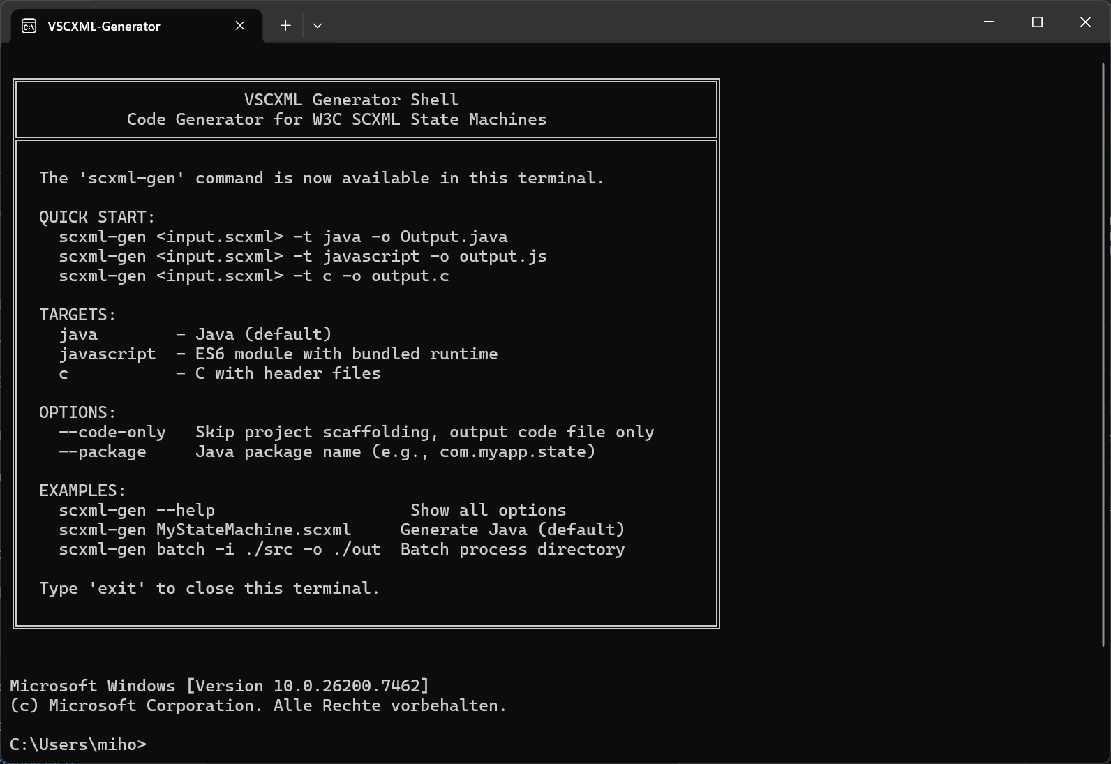 VSCXML Generator - Code generation shell
